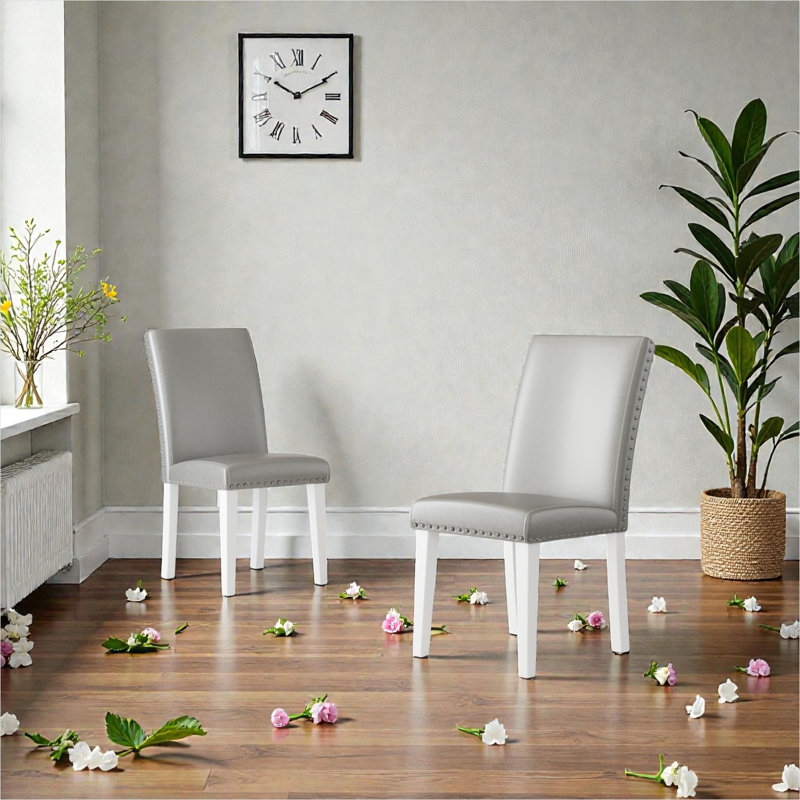 Chaise de salle à manger 25 po x 17,7 po x 37,8 po (ensemble de 2), argent et blanc