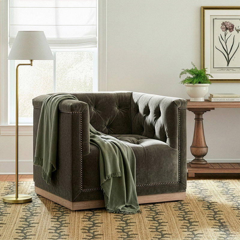 Byer Upholstered Swivel Accent Chair, Sapphire Birch
