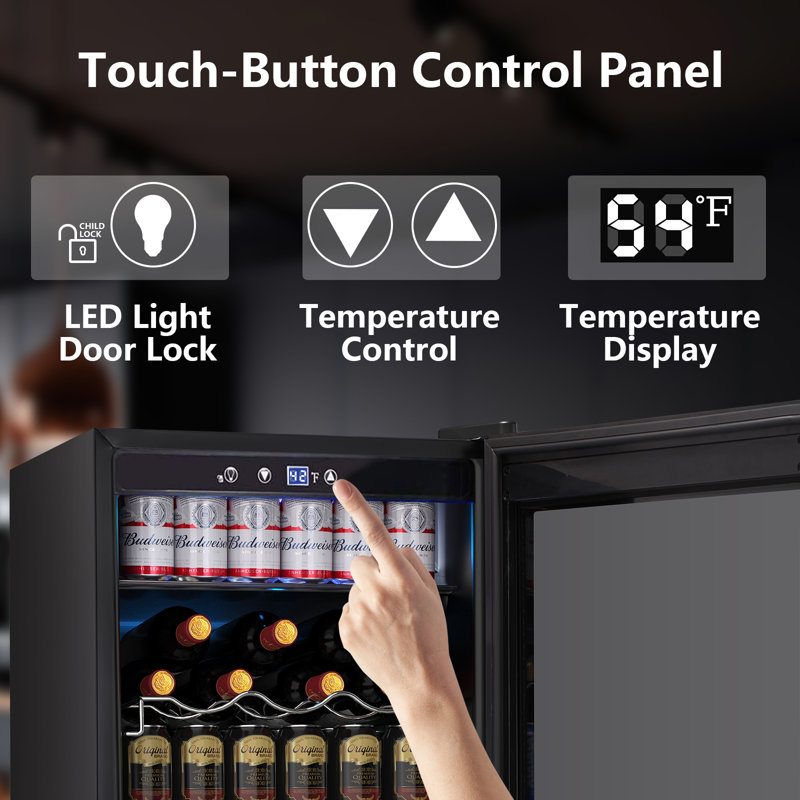 4.5 Cubic Feet 145 Cans Freestanding Beverage Refrigerator with Glass Door, Black