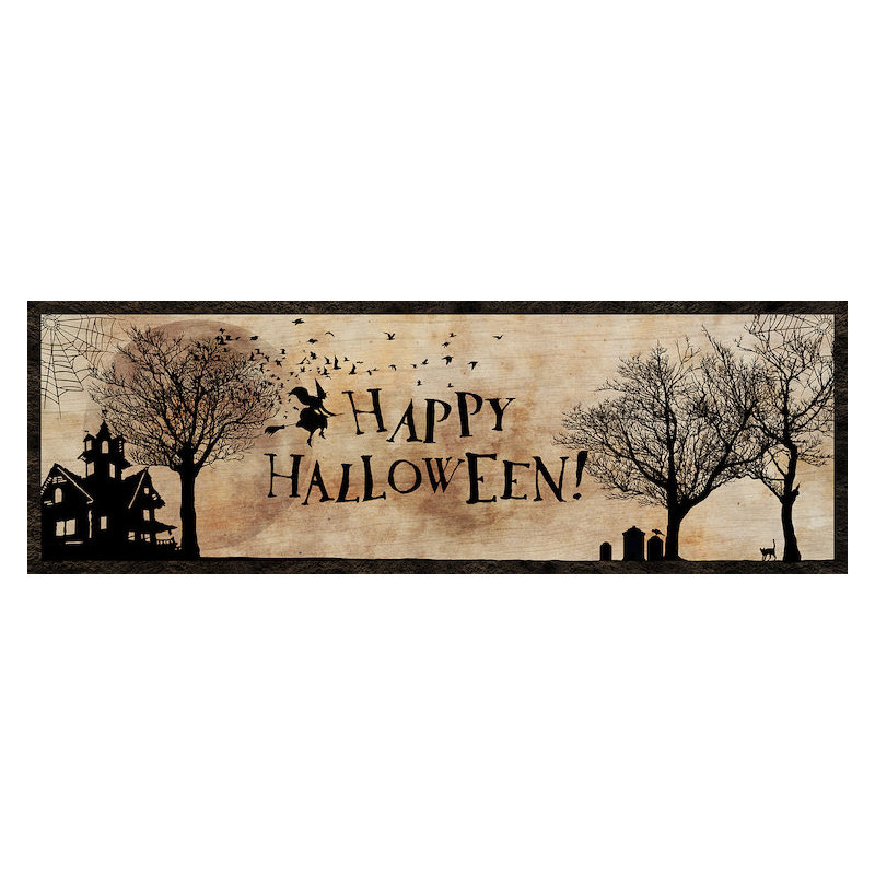 « happy halloween », impression sur toile tendue, H 20 po x l 60 po x P 1,5 po, Pas de tapis
