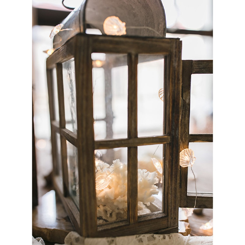 Lanterne de table décorative en bois et verre