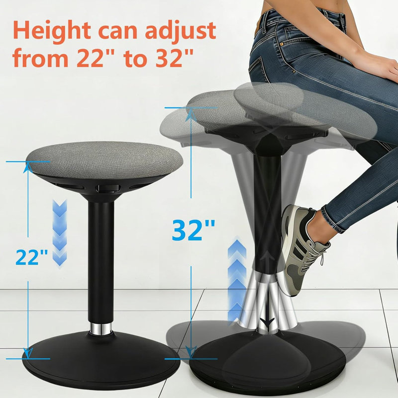 Height-Adjustable Active Wobble Stool With Curved Base
