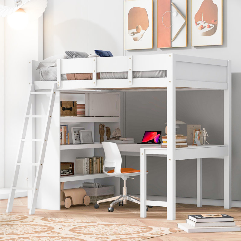 Lit mezzanine avec bureau et tablette