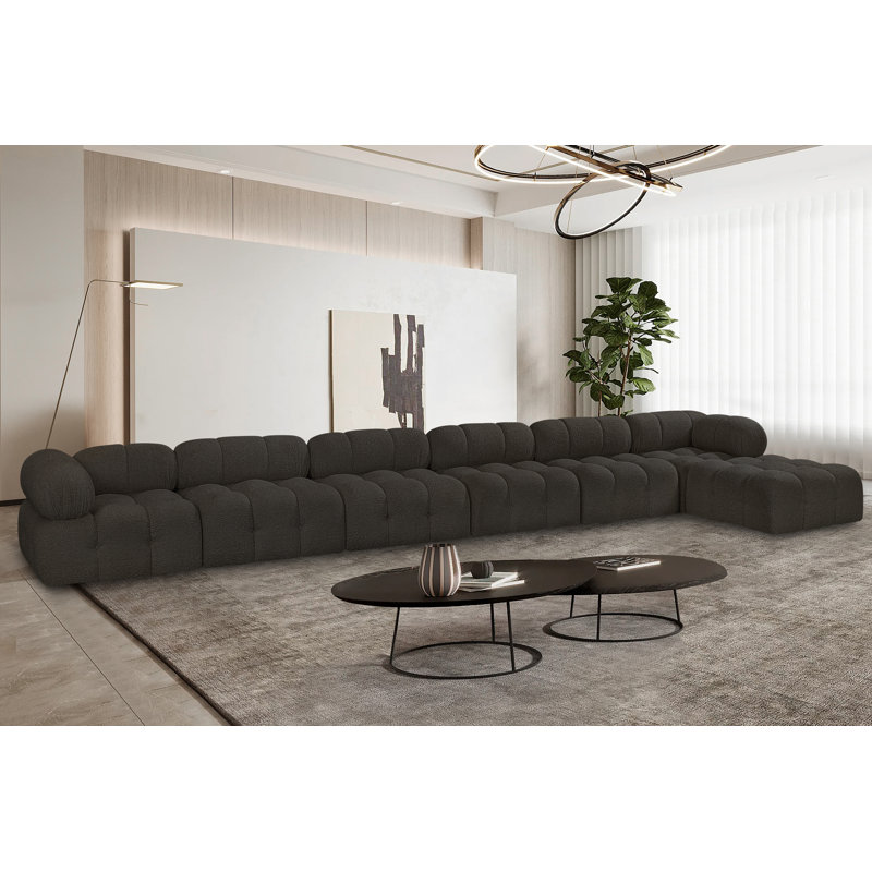 Ames Upholstered Sofa, Brown Boucle Fabric, 4 Armless, 2 Corner, 1 Ottoman