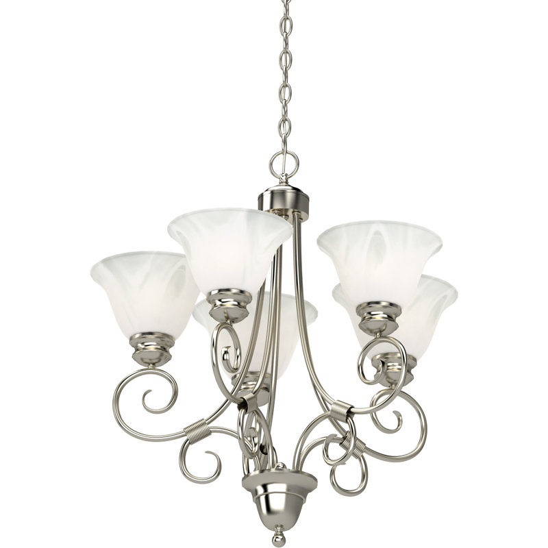 Sawyers 5-Light Classic/Traditional Indoor Brushed Nickel Hanging Chandelier with Alabaster Glass Bell Shades, Brushed Nickel