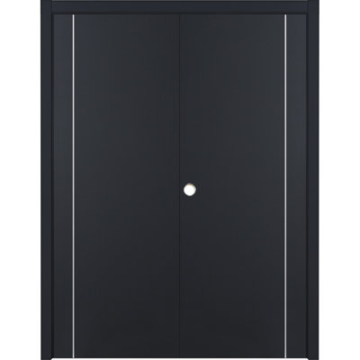 Glam G-Pro 005 - Porte intérieure double en stratifié noir doux pré-suspendu 36 po x 84 po