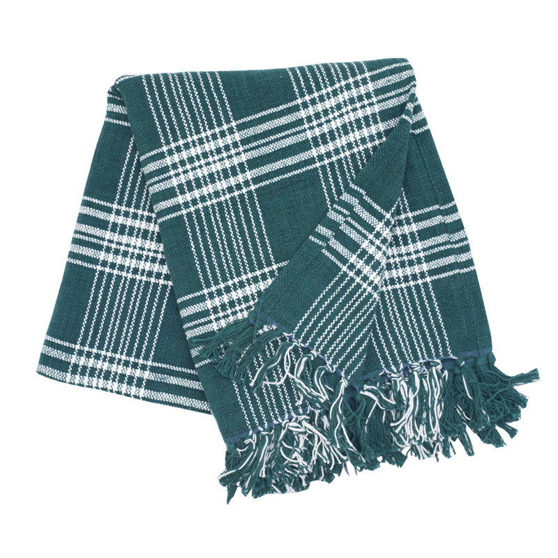 Evergreen Woven Cotton Throw Blanket with Fringe