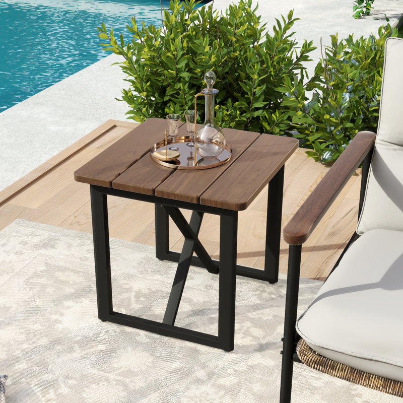 Berklee 1-Piece Aluminum Outdoor Side Table With Wooden Top