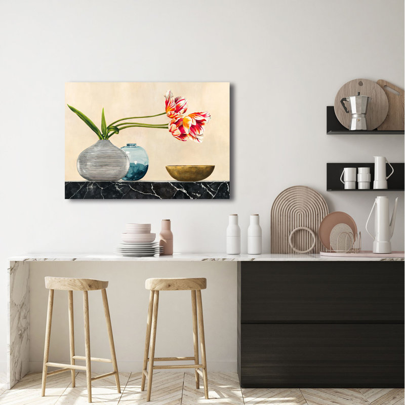 3JT6251 Floral Setting On Marble (Detail) by Jenny Thomlinson - Wrapped Canvas Print, 70cm H x 100cm W x 4cm D