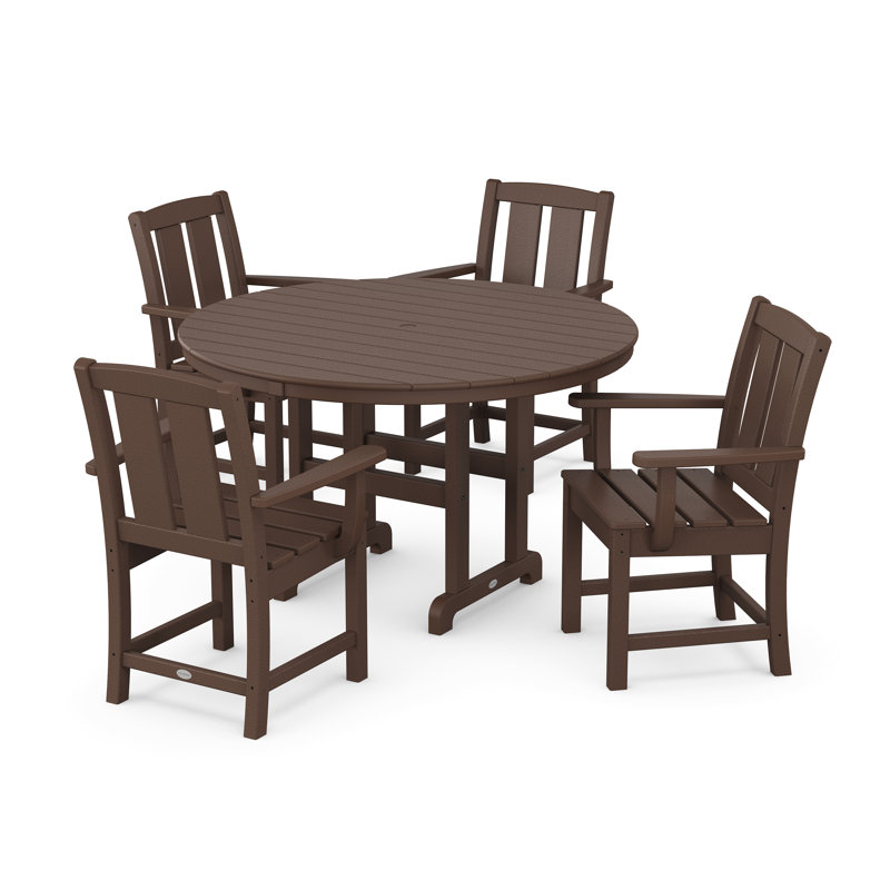 Mission 5-Piece Round Farmhouse Dining Set, Mahogany