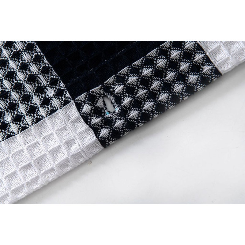 Navy Blue Cotton Checkered Shower Curtain with Liner, 70" x 72"