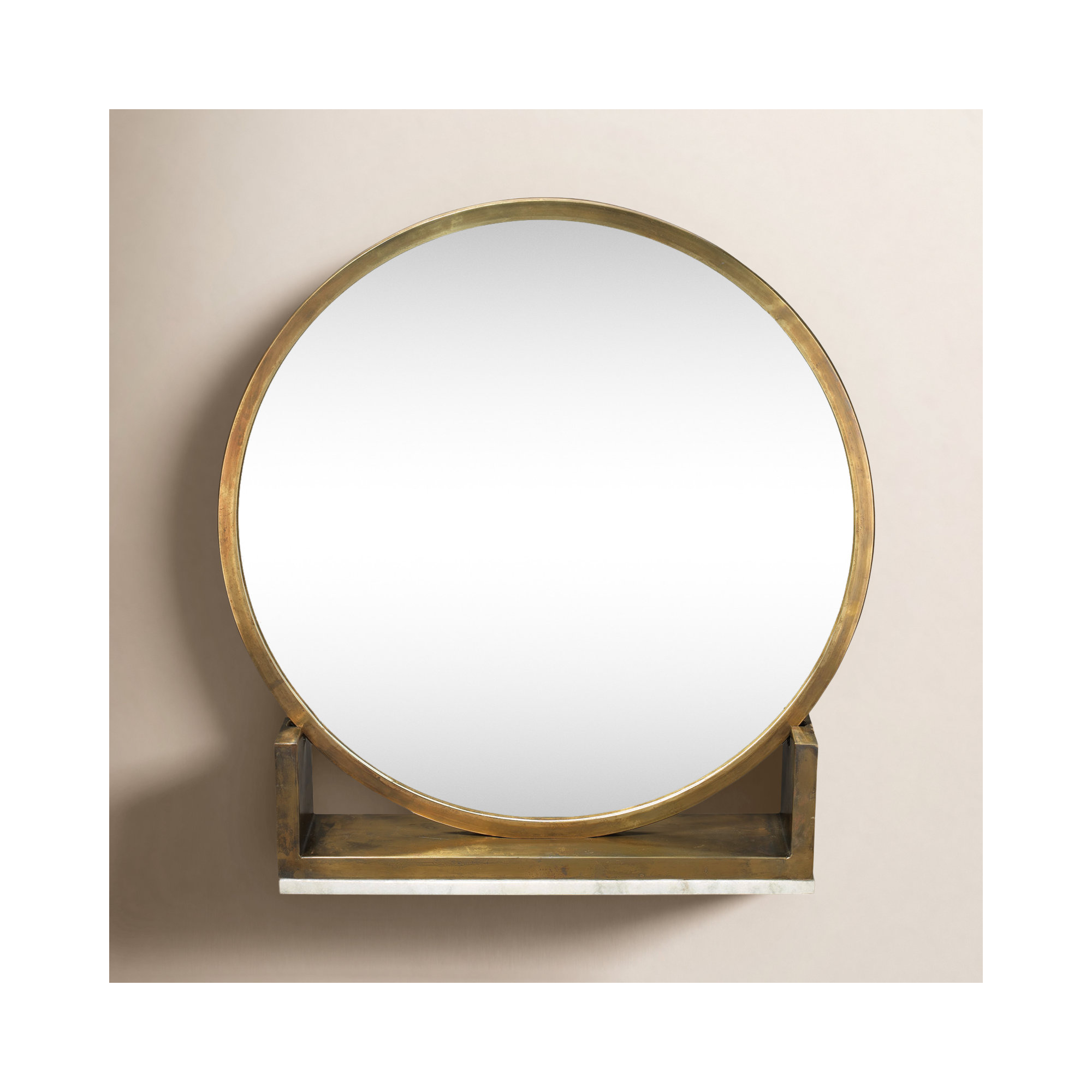 Marble Floor Mirror, Antique Brass