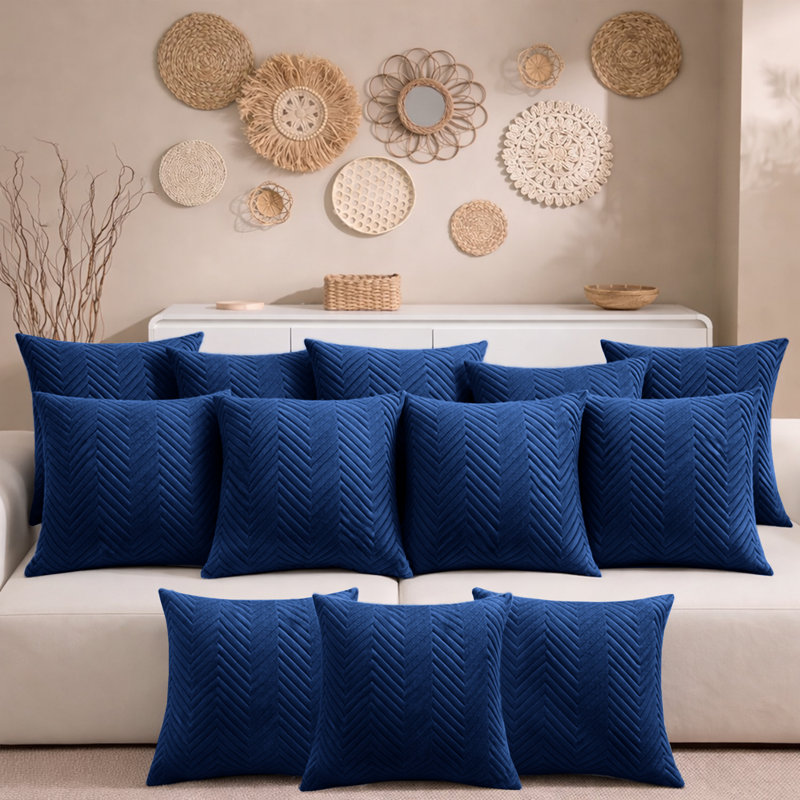 Aspire Homeware Embossed Square Velvet Cushion Cover, Pack of 12, Navy