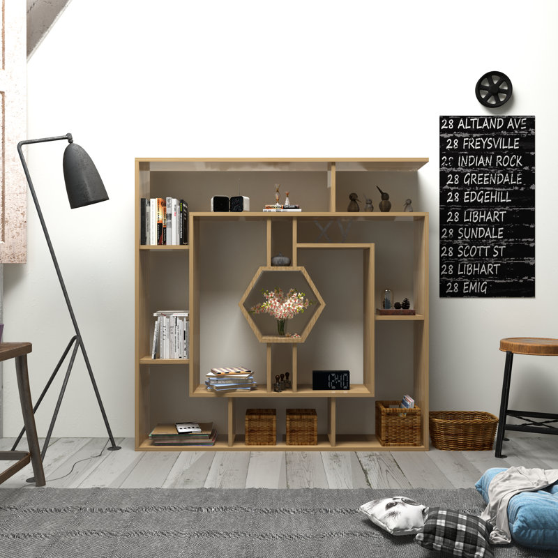 134cm H x 134cm W Geometric Bookcase, Oak