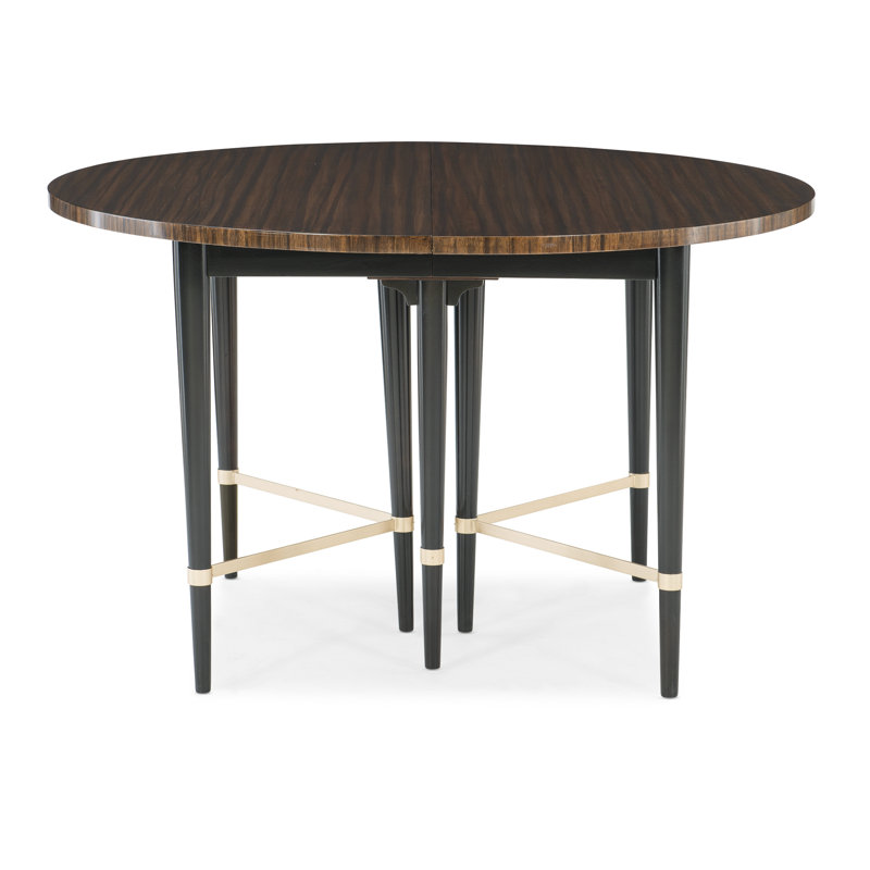 Black and Brown Extendable Round Wood Dining Table