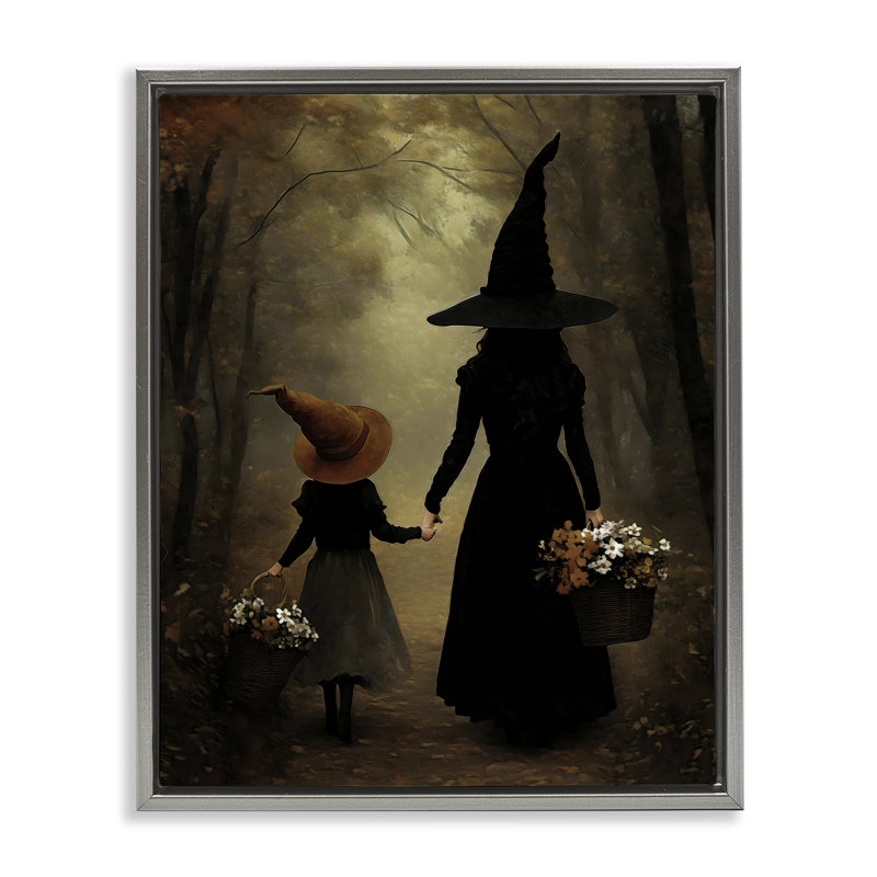Cadre flottant Witch & Daughter Mystical Forest, design par Arlington Prints, H 21 po x l 17 po, Cadre flottant gris lustré