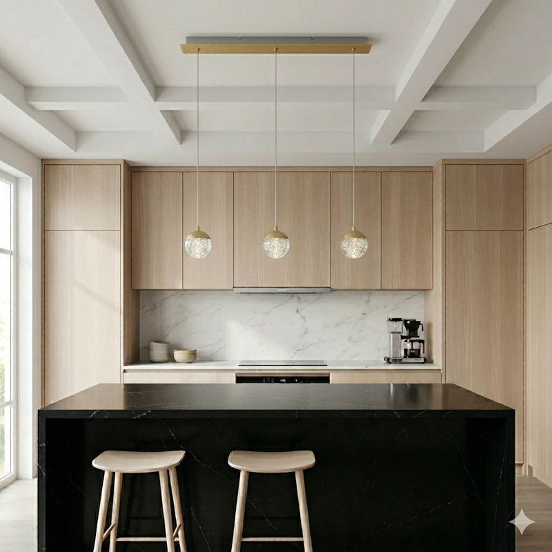 Heatherly 3 - Light Kitchen Island Pendant, Brushed Brass