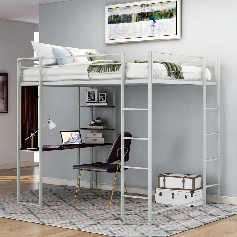Lit mezzanine avec bureau intégré Abington, Simple, Argent