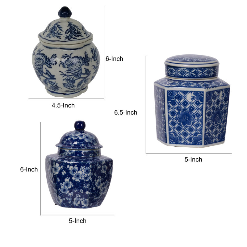 Urnes et pots en porcelaine, H 6 po x P 4,5 po x l 4,5 po