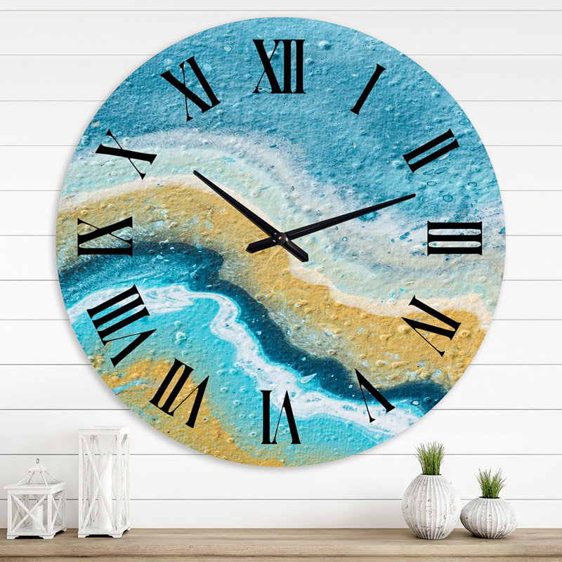 Composition abstraite en jaune et bleu VI - Horloge murale moderne, Moyenne