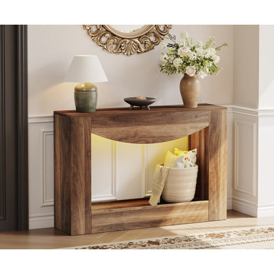 Console 47 po avec lumières à DEL, canapé en bois pour salon, entrée et couloir, brun
