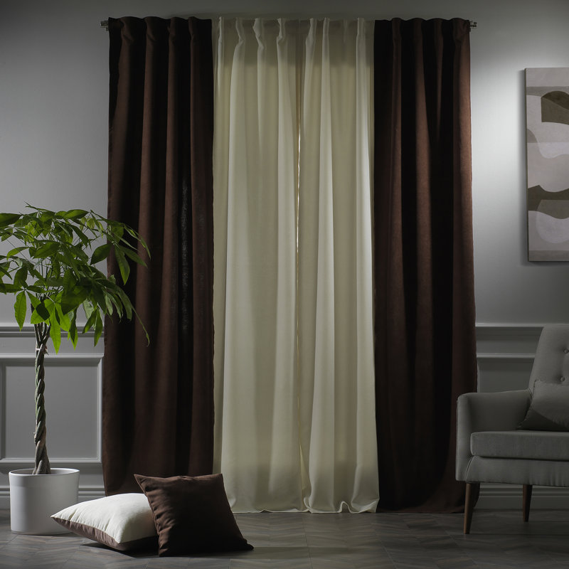 Rideau de fenêtre décoratif de chaque panneau de 27 po de largeur, Crème / brun foncé, L 27 po x L 84 po