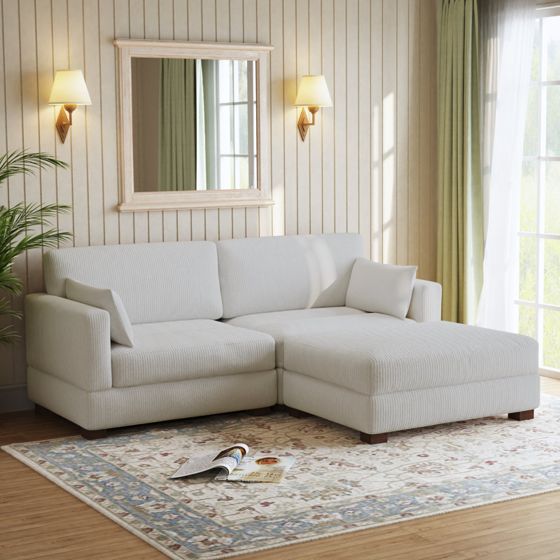 Maelina 3 - Piece Upholstered Beige Corduroy Modular Sectional Sofa with Pillow Back and Removable Ottoman, Beige Corduroy