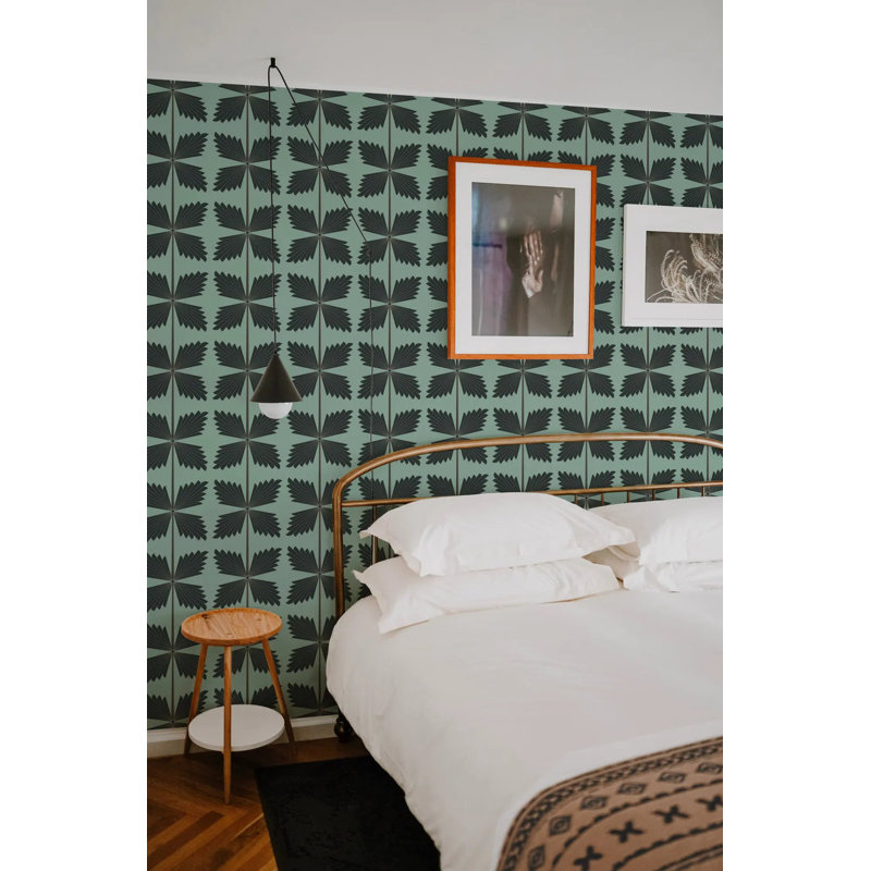 Palmetto - Wallpaper, Black Teal, Peel & Stick