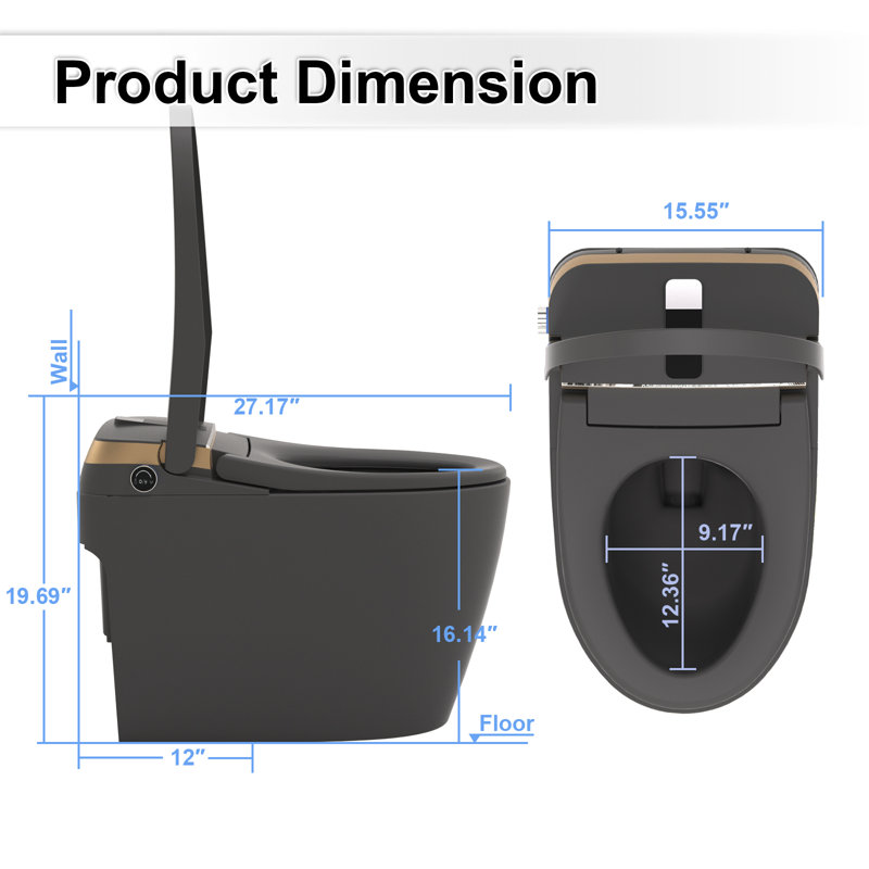 Smart Toilet with Auto Open Lid, Auto Flush & Bidet, Tankless Instant Heating, Wireless Remote Control, Modern Design for Luxury Bathrooms