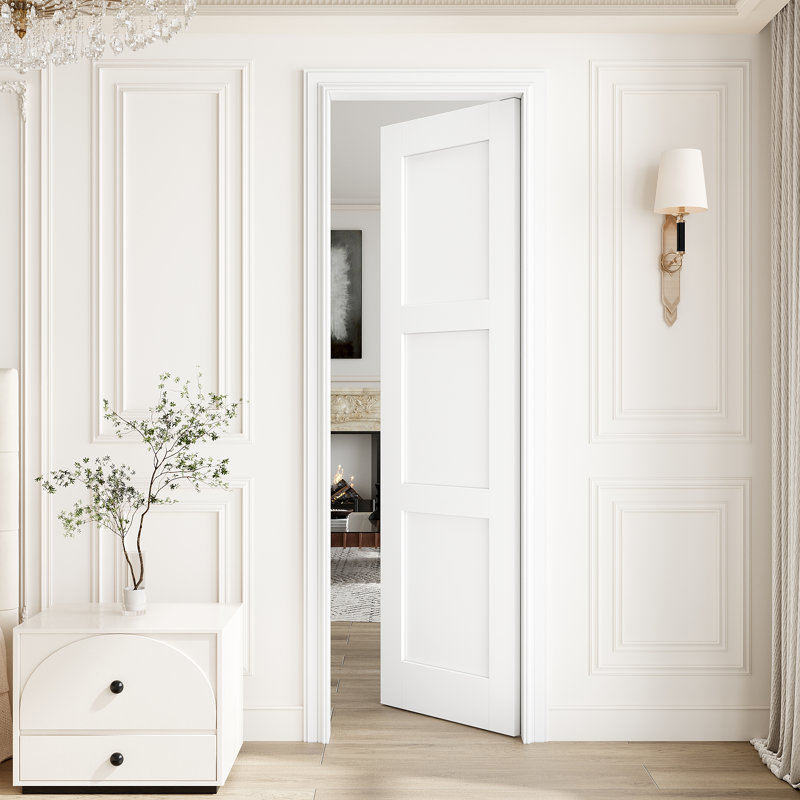 Porte intérieure à 3 panneaux avec noyau blanc uni et apprêtée pour chambre à coucher, salon, 24 po x 96 po
