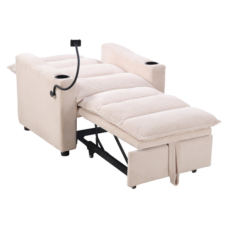 Canapé-lit convertible de 36,14 po de largeur avec porte-téléphone et porte-gobelets, Beige