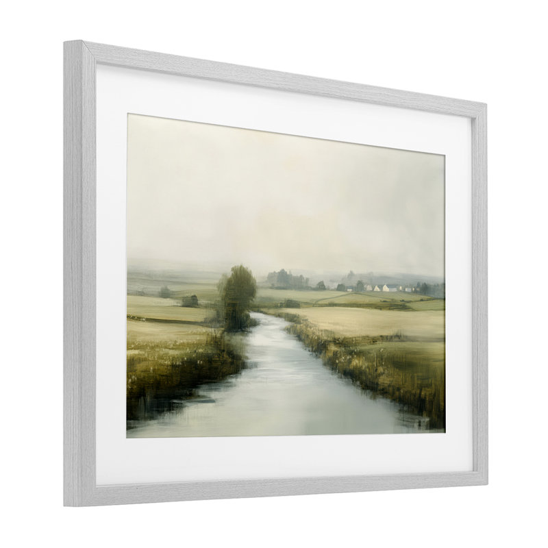 «Mirror Of Calm Landscape», reproduction encadrée sous verre, design par Novae, Gris, H 14 po x l 20 po