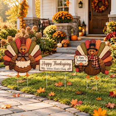 Ensemble de 3 panneaux de dinde pour la fête de l'Action de grâce avec piquets, décoration d'automne de 25 pouces