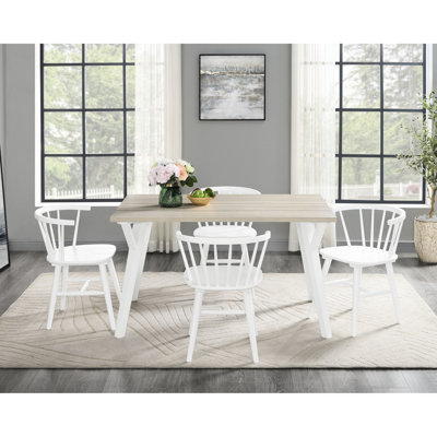 Dining Room - 5 Pieces With Rectangular Table & 4 Modern Chairs In Wood 5 And Elegant White