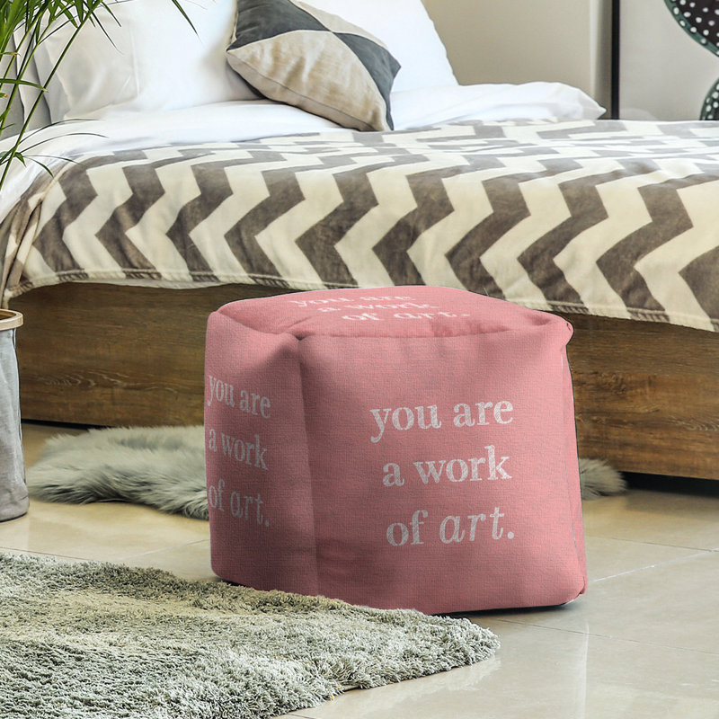 Upholstered Ottoman, Red/White