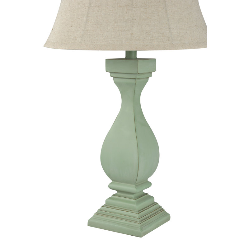 Sea Grass Green Distressed Poly Table Lamp with Oatmeal Shade