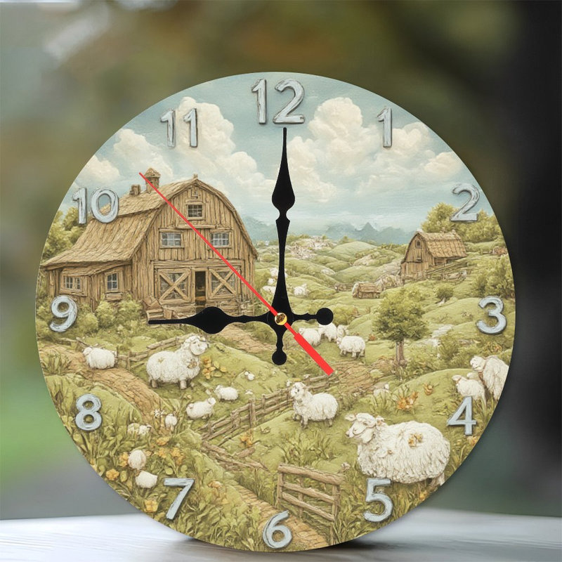 Horloge, chiffres, ferme et mouton