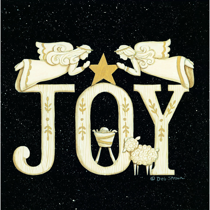 «Joy Angels» par Deb Strain - impression, H 20 po x l 20 po, Papier avec cadre photo noyer, Oui