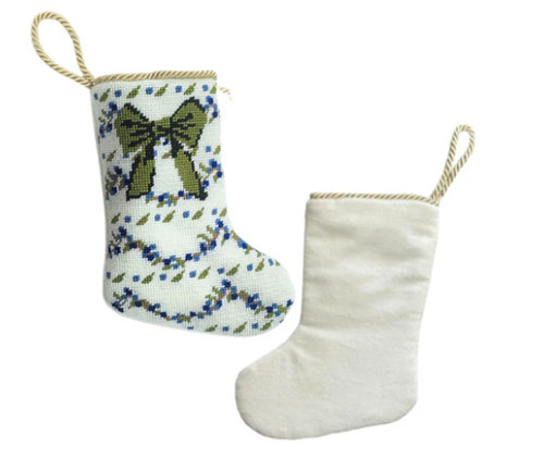 Classic Custis Bow Needlepoint Stocking, Large, 18" H x 8" W