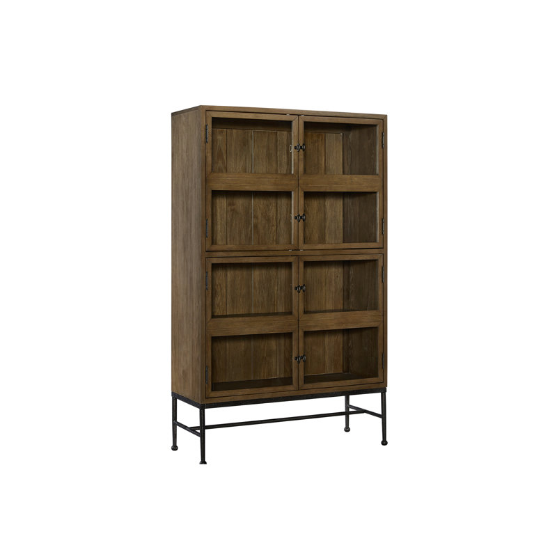 Almond - Bibliothèque finie avec placages, portes vitrées pour la visibilité, tablettes intérieures spacieuses, base en métal, poids de 151 lb