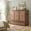 Queen Murphy Bed, Pine Wood Cabinet Bed, USB Charging Station, Geometric Decor Panel, Light Walnut-607727877