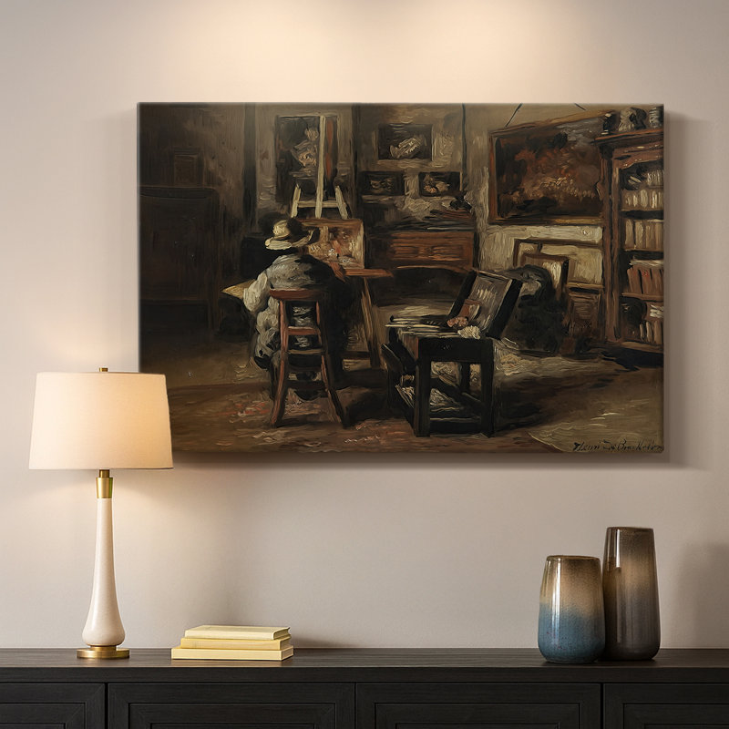 Le peintre dans son atelier - Henri De Braekeleer - Toile tendue avec châssis-c. Fin du 19e siècle, 18 x 27