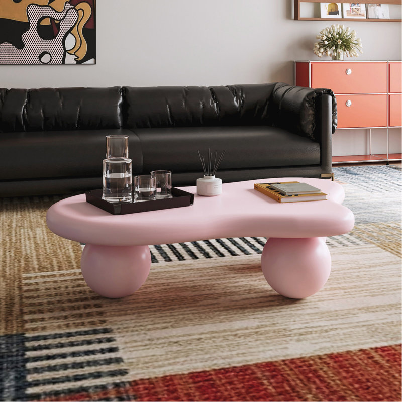 Table basse de 47 pouces en forme de nuage, table basse avec 3 pieds sphériques pour le salon, rose, Pink, Pink