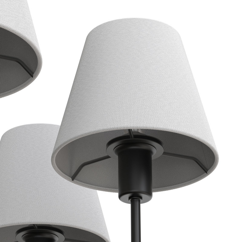27Inch  Farmhouse Chandelier With Fabric Shade Metal Ceiling Lighting Fixture, Matte Black