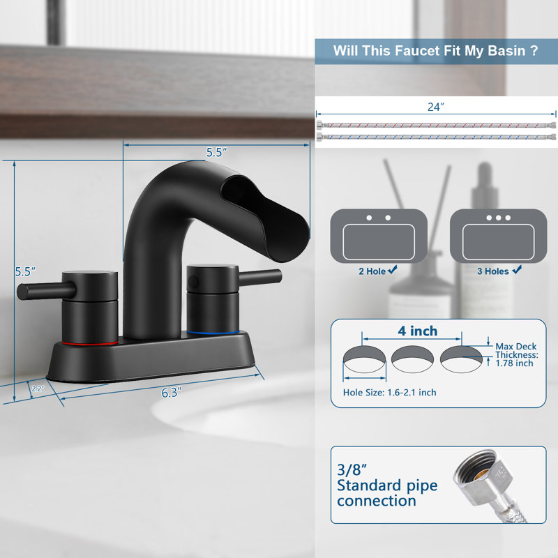 2-handle Bathroom Faucet with Drain Assembly, Matte Black
