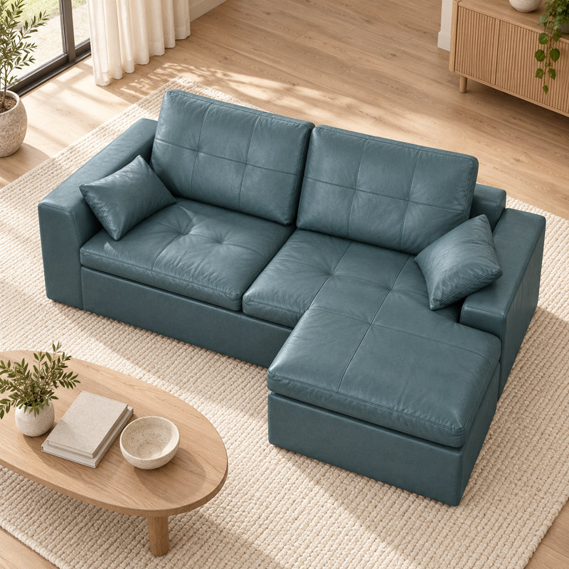 86.61 " Faux Leather Sectional, Green