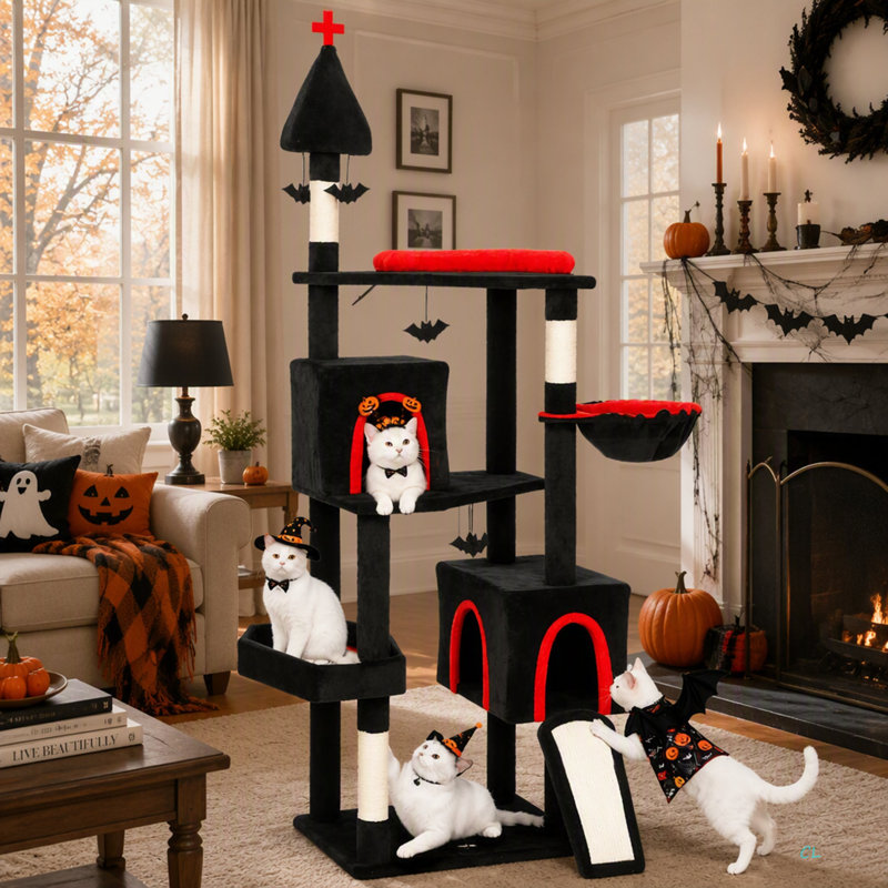 78"Cat Tree Cat Tower With Coffin Bed
