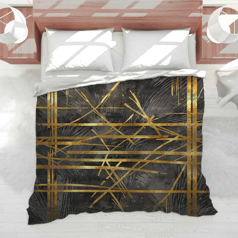 Gold Black Abstract Lines Comforter, Twin