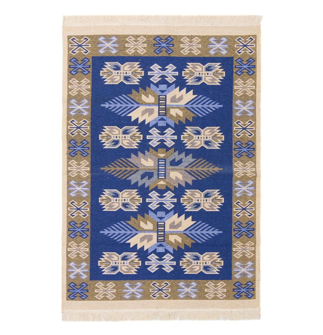 Teppich Randle aus Baumwolle in Blau/Beige