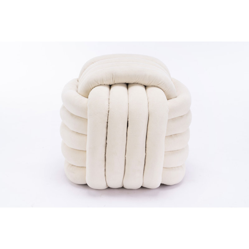 Chenille Fabric Knot Design Ottoman Stool for Living Room or Bedroom, Beige
